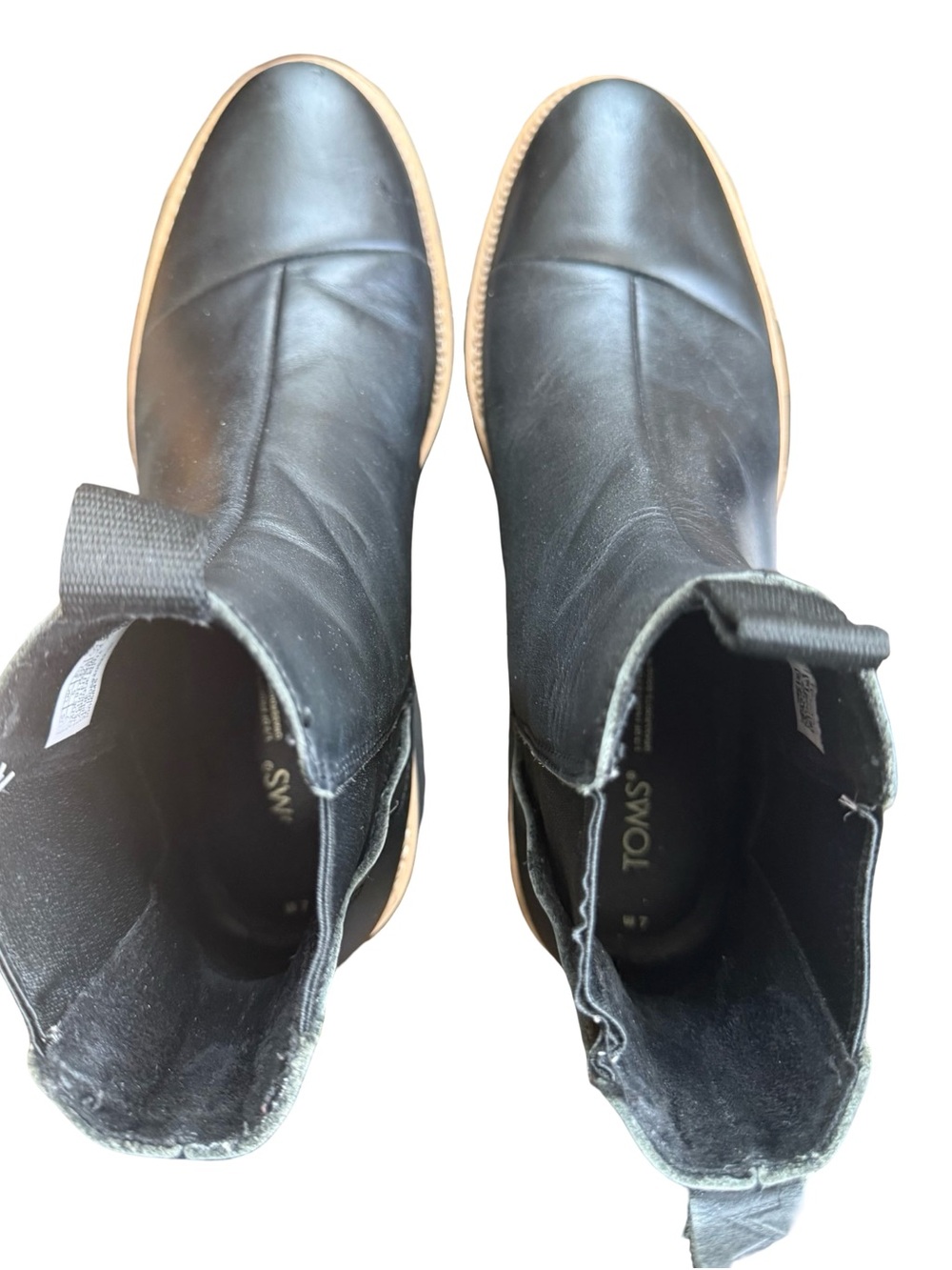 TOMS Dakota Black Leather Weather-Resistant Chelsea Boots Size 7 EUC - Picture 7 of 10